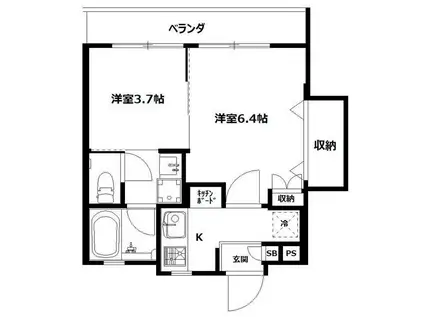 相鉄本線 天王町駅 徒歩7分 4階建 築38年(2K/3階)の間取り写真