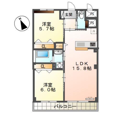 WEALTH COMFORT 新宮(2LDK/2階)の間取り写真
