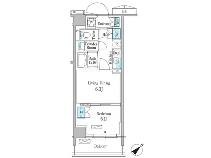 パークアクシス品川南大井パークフロント(1DK/6階)の間取り写真