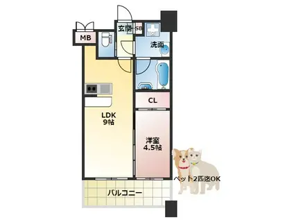 プレジオ緑地公園(1LDK/4階)の間取り写真