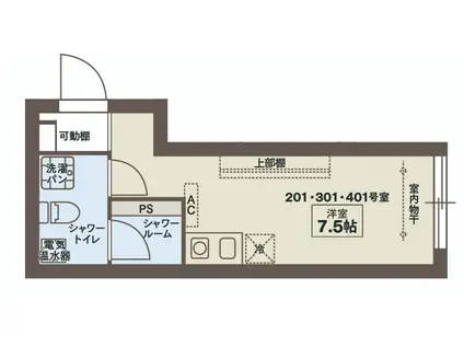 COCOFLAT OIMACHI(ワンルーム/4階)の間取り写真