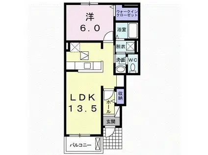 アンソレイエV(1LDK/1階)の間取り写真