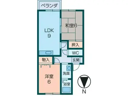 セジュール三笠B棟(2LDK/1階)の間取り写真