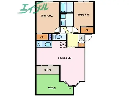 アルファ(2LDK/1階)の間取り写真