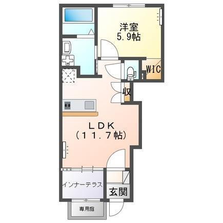ベラ フェリシア亀川中央(1LDK/1階)の間取り写真