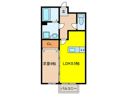 アネックスコートA棟(1LDK/2階)の間取り写真