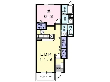 ドュー・ビエント弐番館(1LDK/1階)の間取り写真