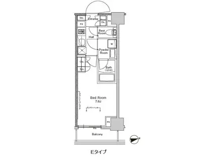 プラウドフラット門前仲町V(1K/1階)の間取り写真