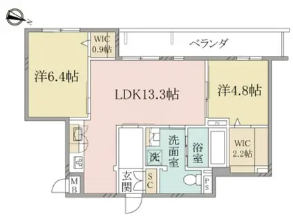 ヘーベルヴィレッジ立川幸町ペルレ立川(2LDK/3階)の間取り写真