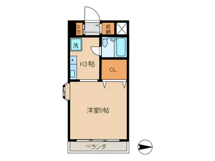 ヴェルス本八幡(1K/6階)の間取り写真