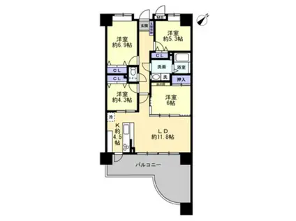 パークマンション熊高正門前新大江(4LDK/12階)の間取り写真