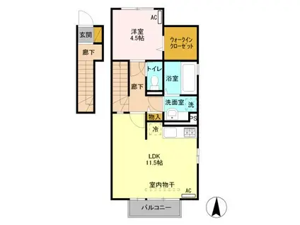 フォンテーヌデュオ(1LDK/2階)の間取り写真