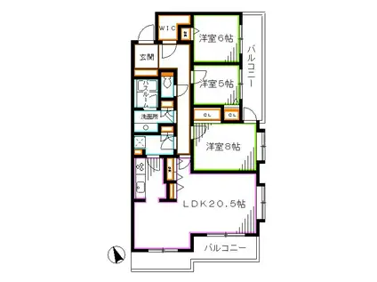 ヒルズ久我山(3SLDK/3階)の間取り写真