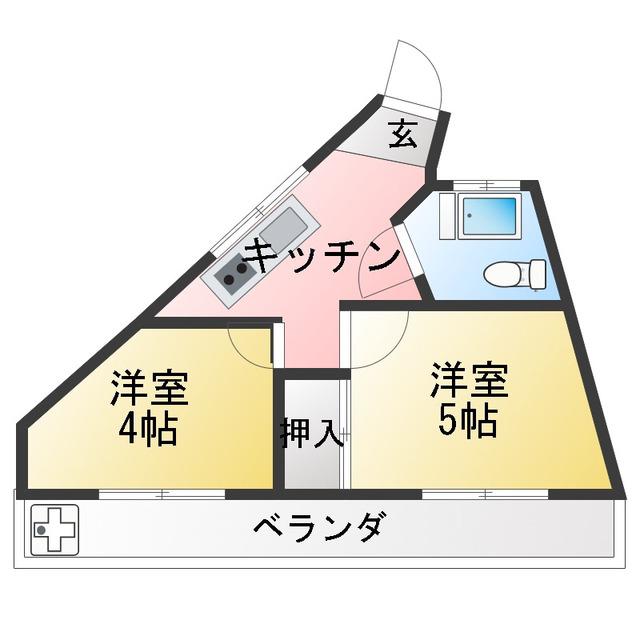 八幡サンハイツ(2K/2階)の間取り写真