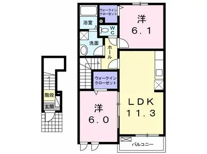 プリマヴェーラK A 大間々(2LDK/2階)の間取り写真