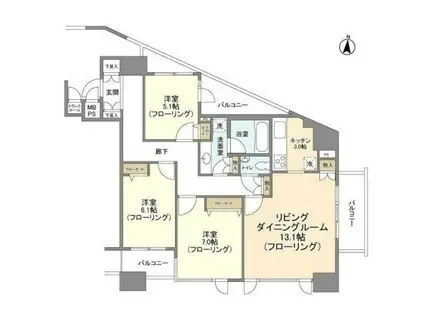 HF白金高輪レジデンス(3LDK/6階)の間取り写真