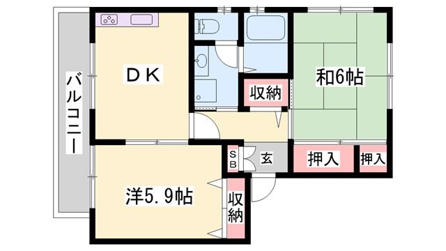 プラチナコート横尾A棟(2DK/2階)の間取り写真
