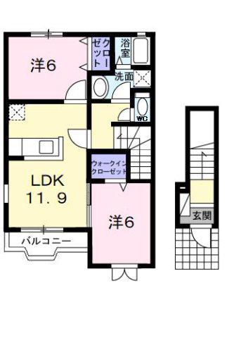ラフィーネ緑岡A(2LDK/2階)の間取り写真