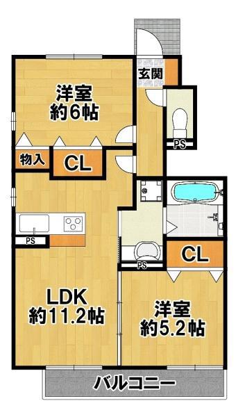 ボヌールメゾン(2LDK/1階)の間取り写真