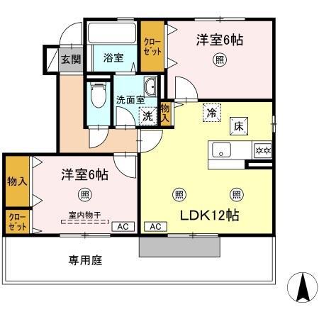 サンパティークII(2LDK/1階)の間取り写真