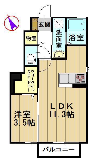グランディ樋の口(1LDK/1階)の間取り写真
