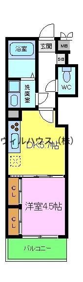 TKアンバーコート羽衣(1DK/2階)の間取り写真