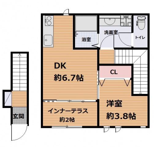 コンフォール横木 II(1DK/2階)の間取り写真