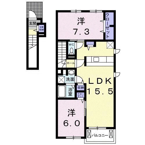 JR東海道本線 浜松駅 バス乗車時間:44分 最寄りバス停で下車 徒歩5分 2階建 築9年(2LDK/2階)の間取り写真
