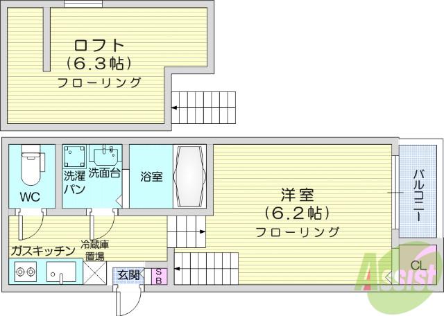 ハーモニーテラス67(1K/2階)の間取り写真