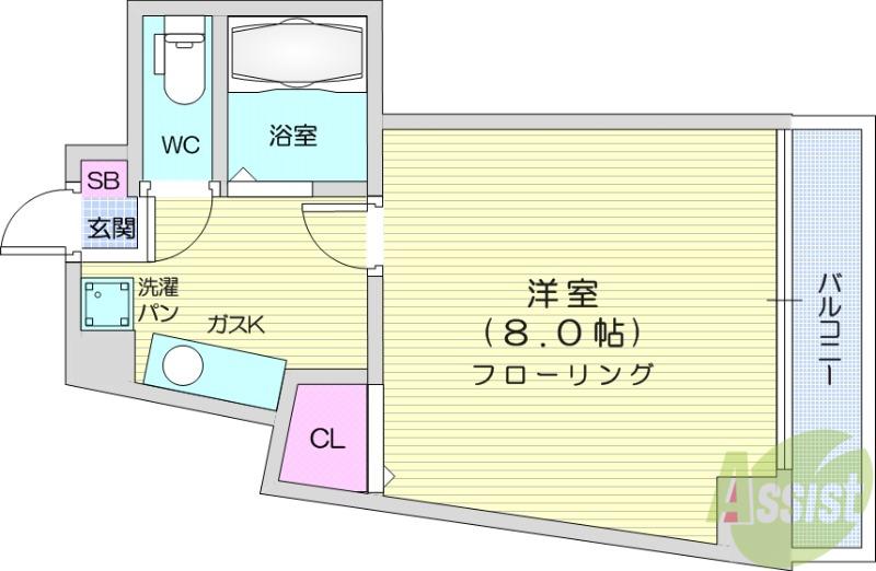マンションマムリン(1K/2階)の間取り写真
