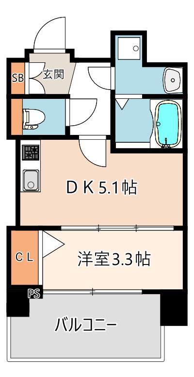 ソルテラス阿波座ウィズ(1DK/13階)の間取り写真