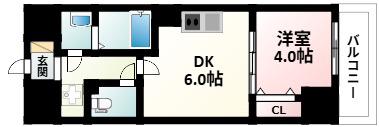 TOPAZ江坂(1DK/9階)の間取り写真