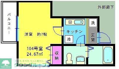 ヨコハマベイウエスト(1K/1階)の間取り写真