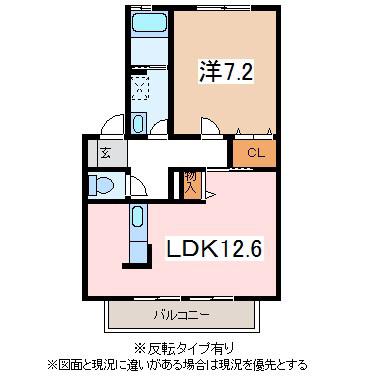 ウィンディアヴィズB(1LDK/1階)の間取り写真