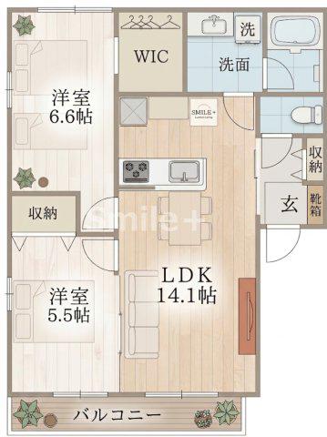 ベルグラース新保F(2LDK/2階)の間取り写真