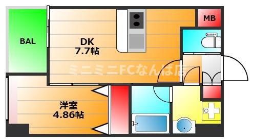 プレジオ難波アジアン(1DK/6階)の間取り写真