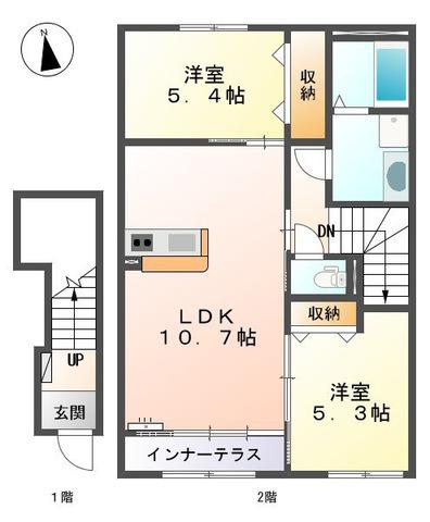 グランモール東津田(2LDK/2階)の間取り写真