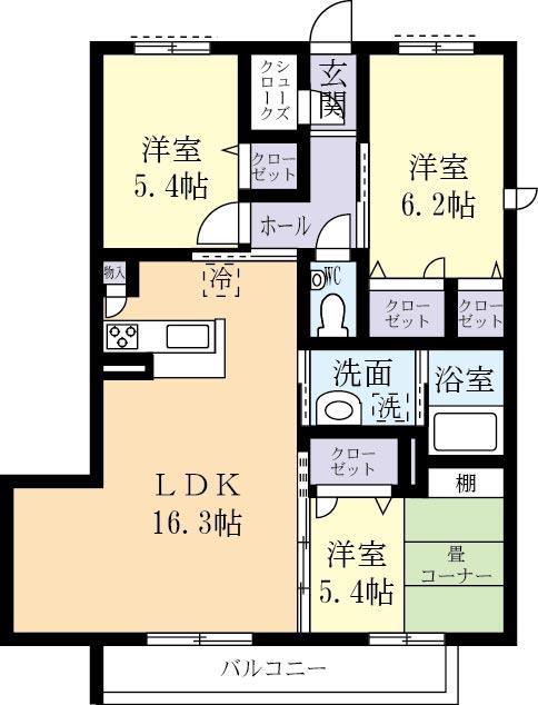 CHIAREZZA(3LDK/3階)の間取り写真