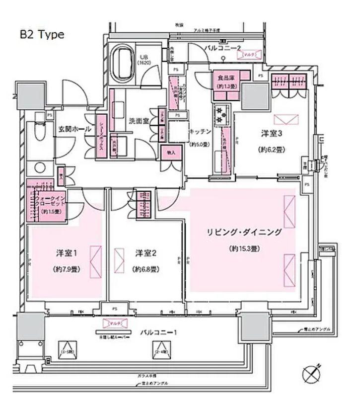 ザ・パークハウス グラン 千鳥ヶ淵(3LDK/4階)の間取り写真