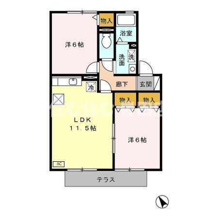 セジュールMIU(2LDK/1階)の間取り写真