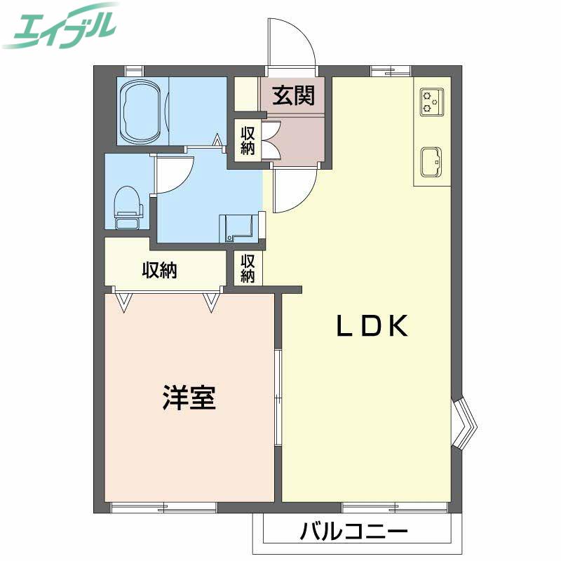 ラフォーレMINE B(1LDK/2階)の間取り写真