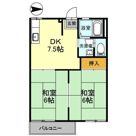 ファミールコーポ高屋7(2DK/2階)の間取り写真