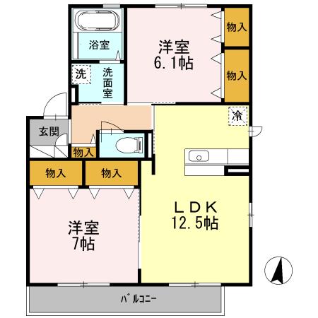 サンクレール(2LDK/2階)の間取り写真