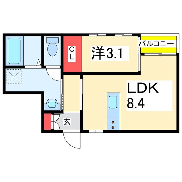 ラテ古町(1LDK/3階)の間取り写真