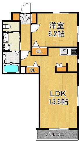 ルーブル(1LDK/1階)の間取り写真