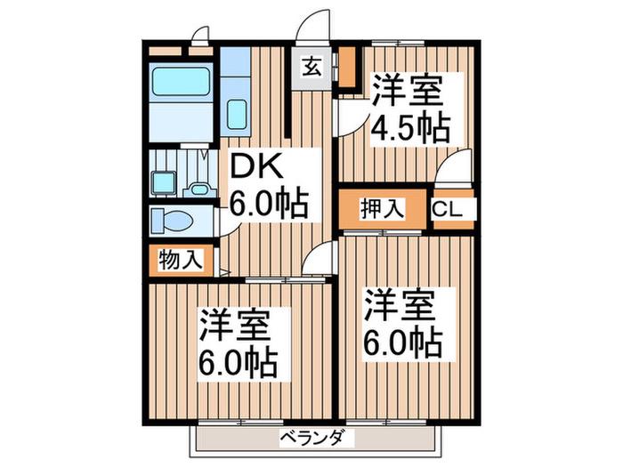 サンライフつきみ野壱番館(3DK/2階)の間取り写真