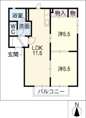 サンシャイン正和 A棟(2LDK/2階)の間取り写真