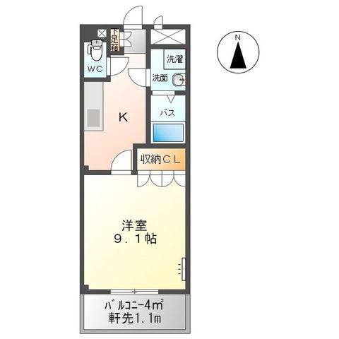 フロイデB(1K/1階)の間取り写真