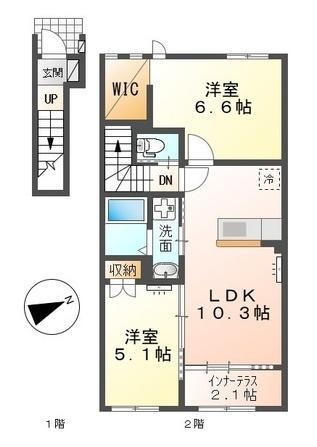 プロニティ・K III(2LDK/2階)の間取り写真