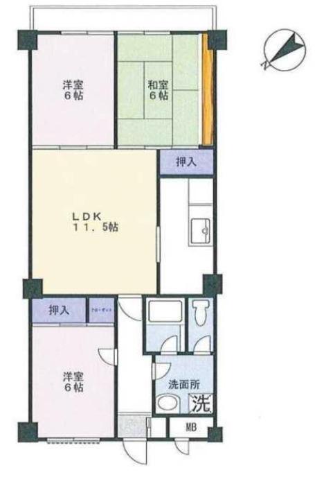 ライオンズマンションロワイヤル北小金(3LDK/4階)の間取り写真